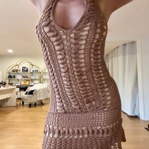 Brown Crochet Halter Dress